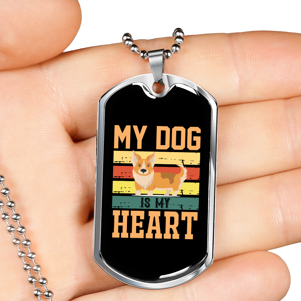 My Dog Is My Heart Yellow Necklace Stainless Steel or 18k Gold Dog Tag 24" Chain-Express Your Love Gifts