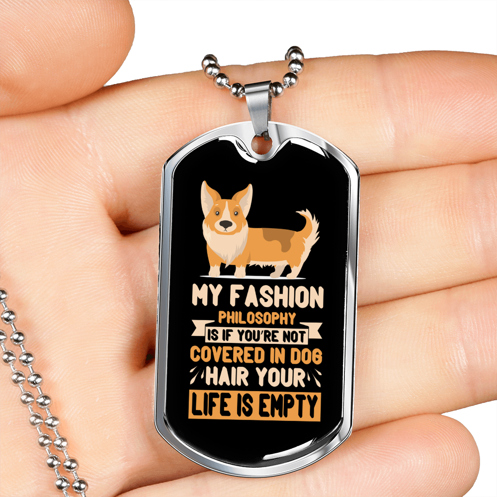 My Fashion Philosophy Brown Necklace Stainless Steel or 18k Gold Dog Tag 24" Chain-Express Your Love Gifts