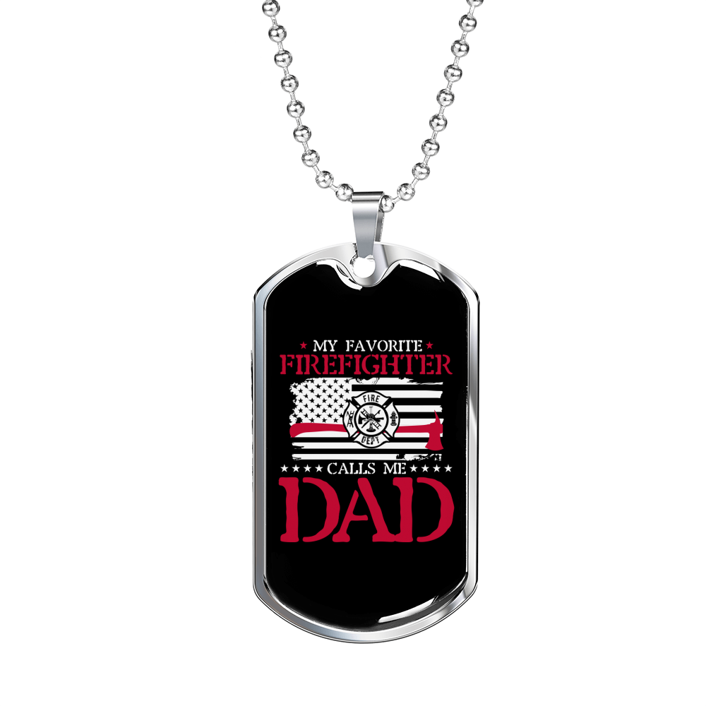 My Favorite Firefighter Dad Necklace Stainless Steel or 18k Gold Dog Tag 24" Chain-Express Your Love Gifts