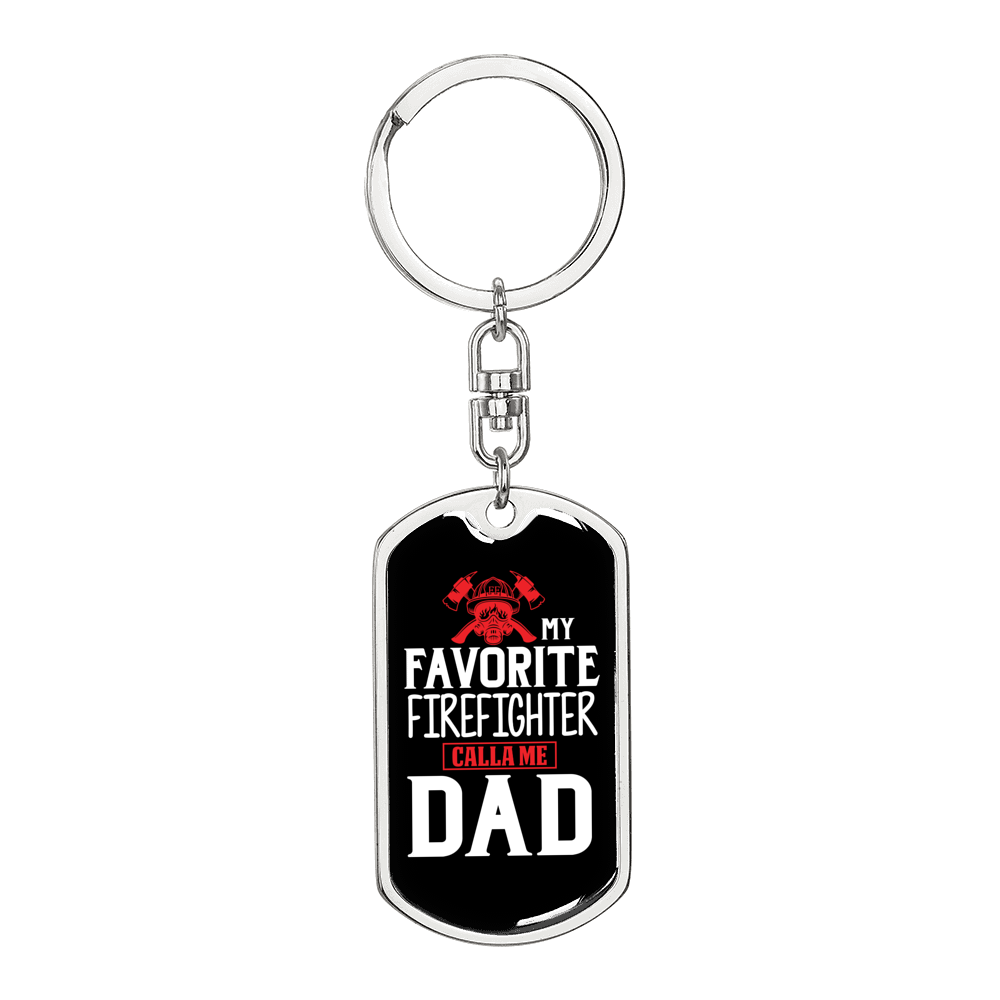My Favorite Firefighter Son Keychain Stainless Steel or 18k Gold Dog Tag Keyring-Express Your Love Gifts