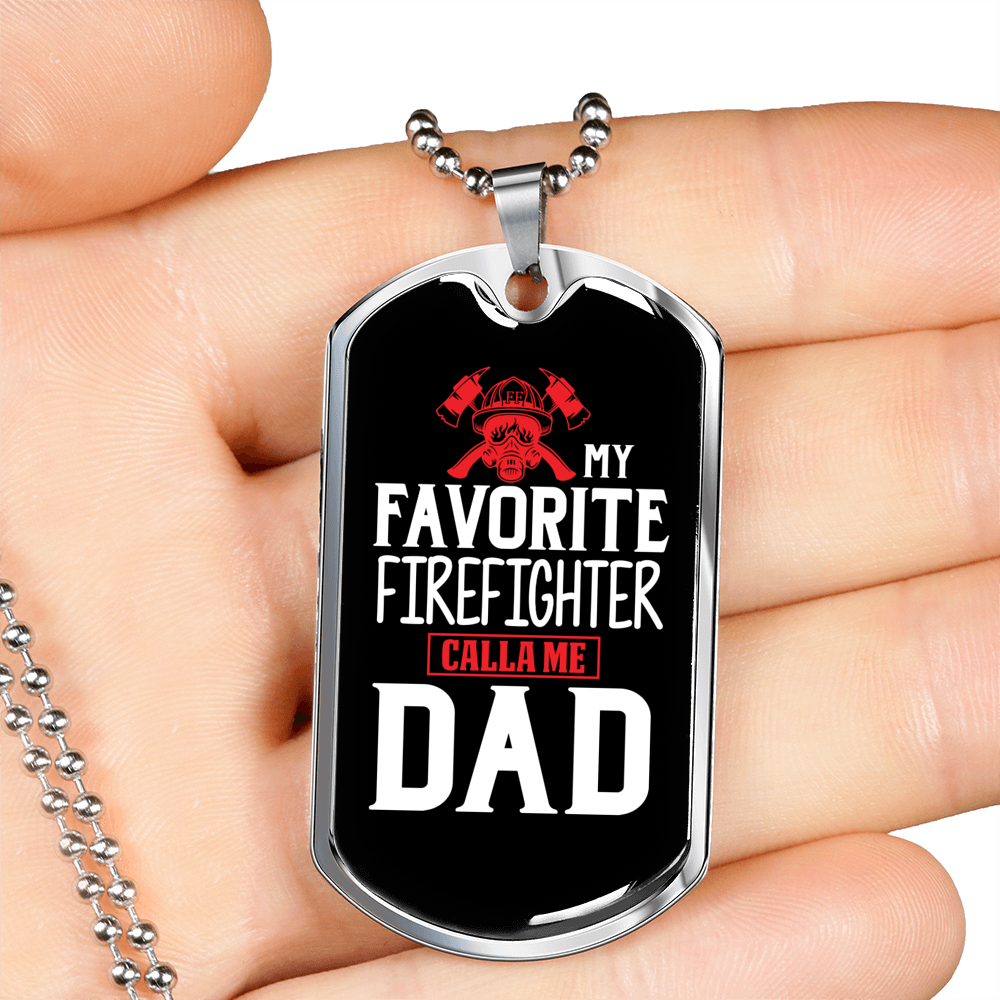 My Favorite Firefighter Son Necklace Stainless Steel or 18k Gold Dog Tag 24" Chain-Express Your Love Gifts
