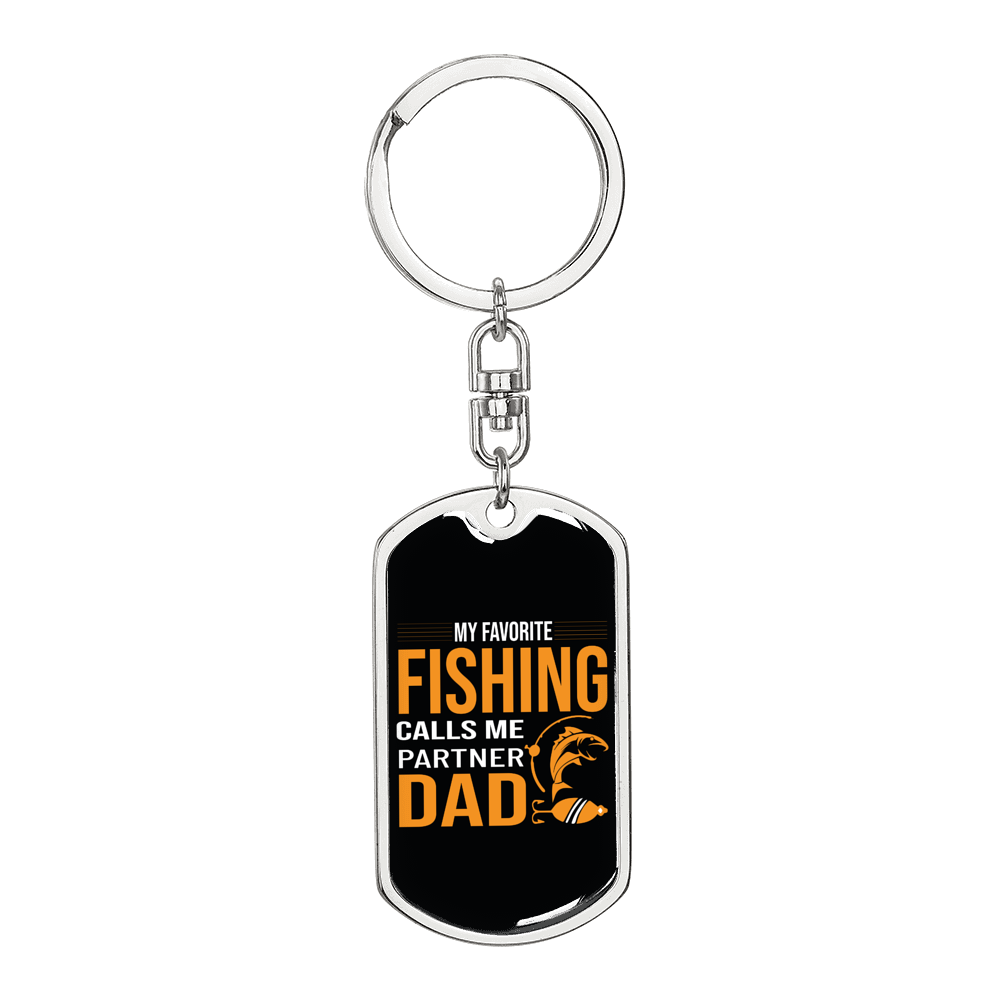 My Favorite Fishing Dad Fishing Keychain Stainless Steel or 18k Gold Dog Tag Keyring-Express Your Love Gifts