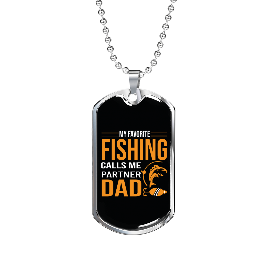 My Favorite Fishing Dad Necklace Stainless Steel or 18k Gold Dog Tag 24" Chain-Express Your Love Gifts