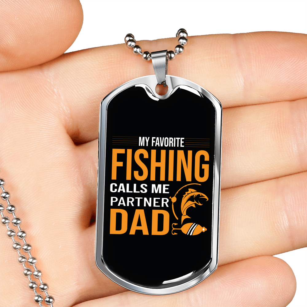 My Favorite Fishing Dad Necklace Stainless Steel or 18k Gold Dog Tag 24" Chain-Express Your Love Gifts