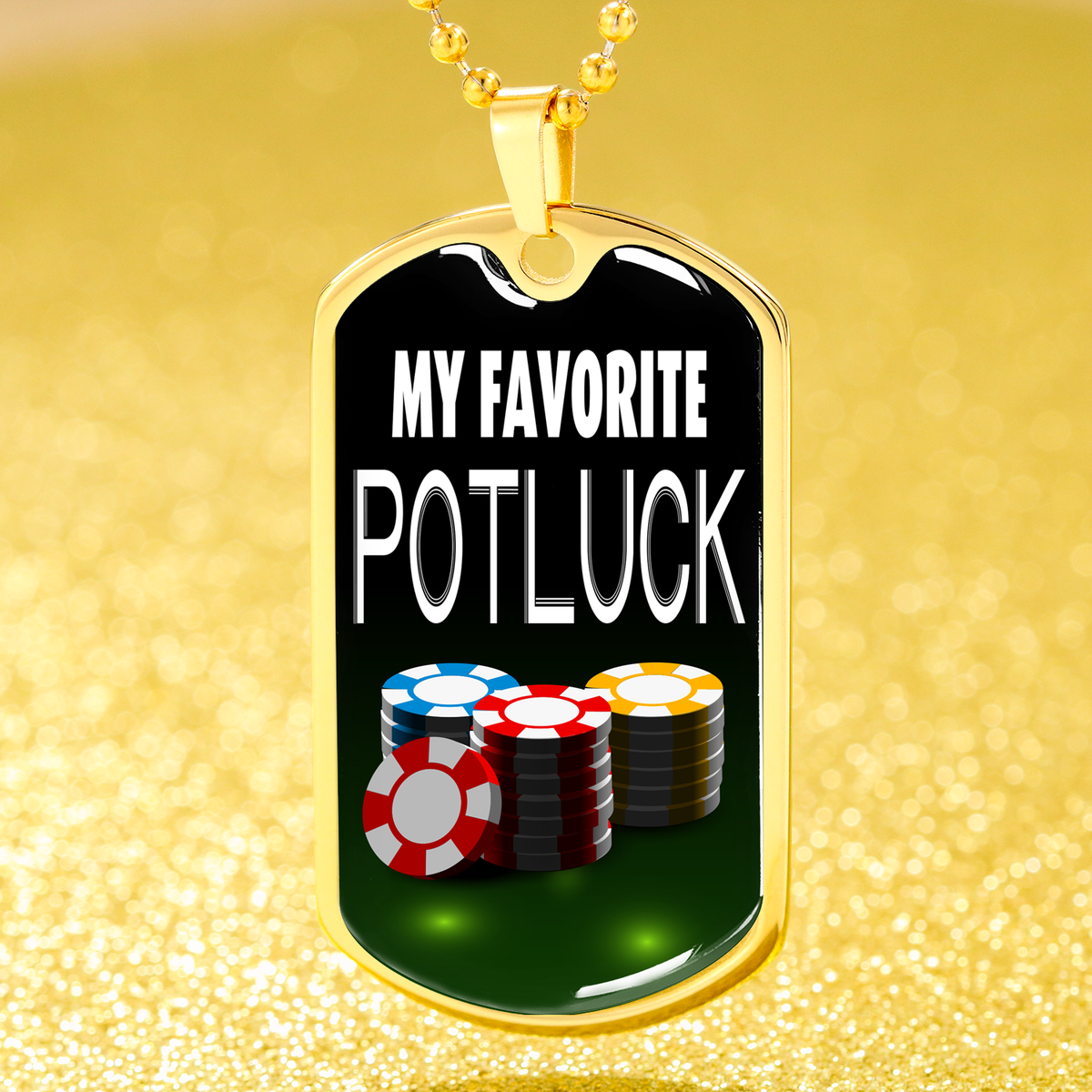 My Favorite Potluck Dog Tag Stainless Steel or 18k Gold 24" Chain-Express Your Love Gifts