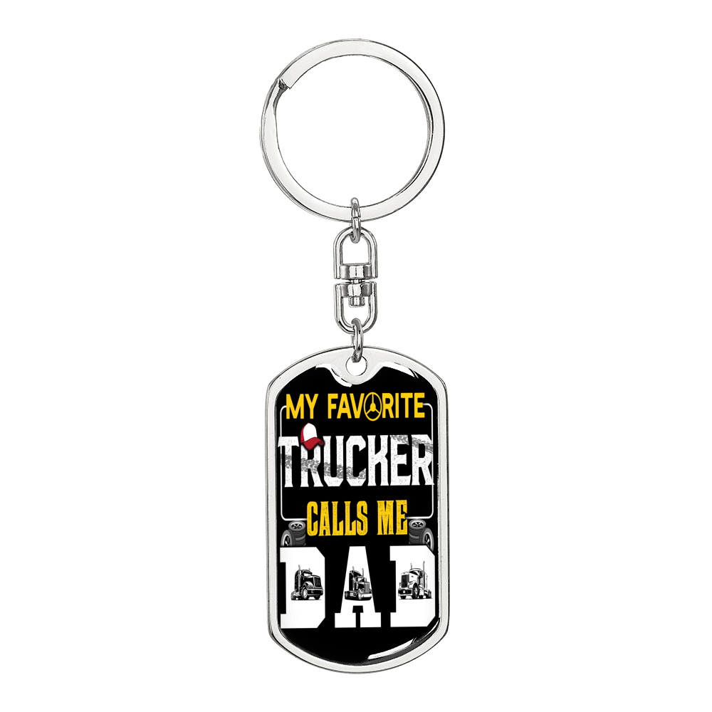 My Favorite Trucker Swivel Keychain Dog Tag Stainless Steel or 18k Gold-Express Your Love Gifts