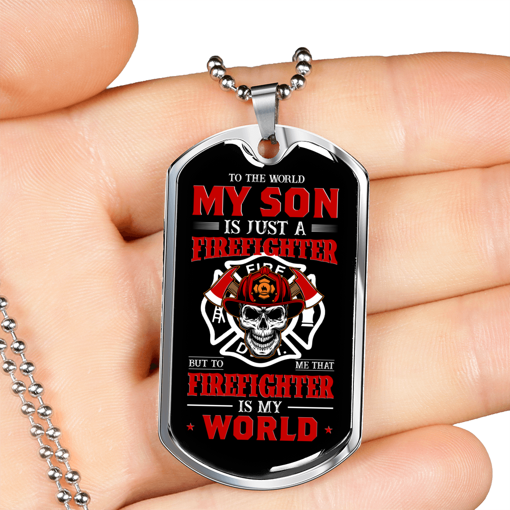 My Firefighter Son Necklace Stainless Steel or 18k Gold Dog Tag 24" Chain-Express Your Love Gifts