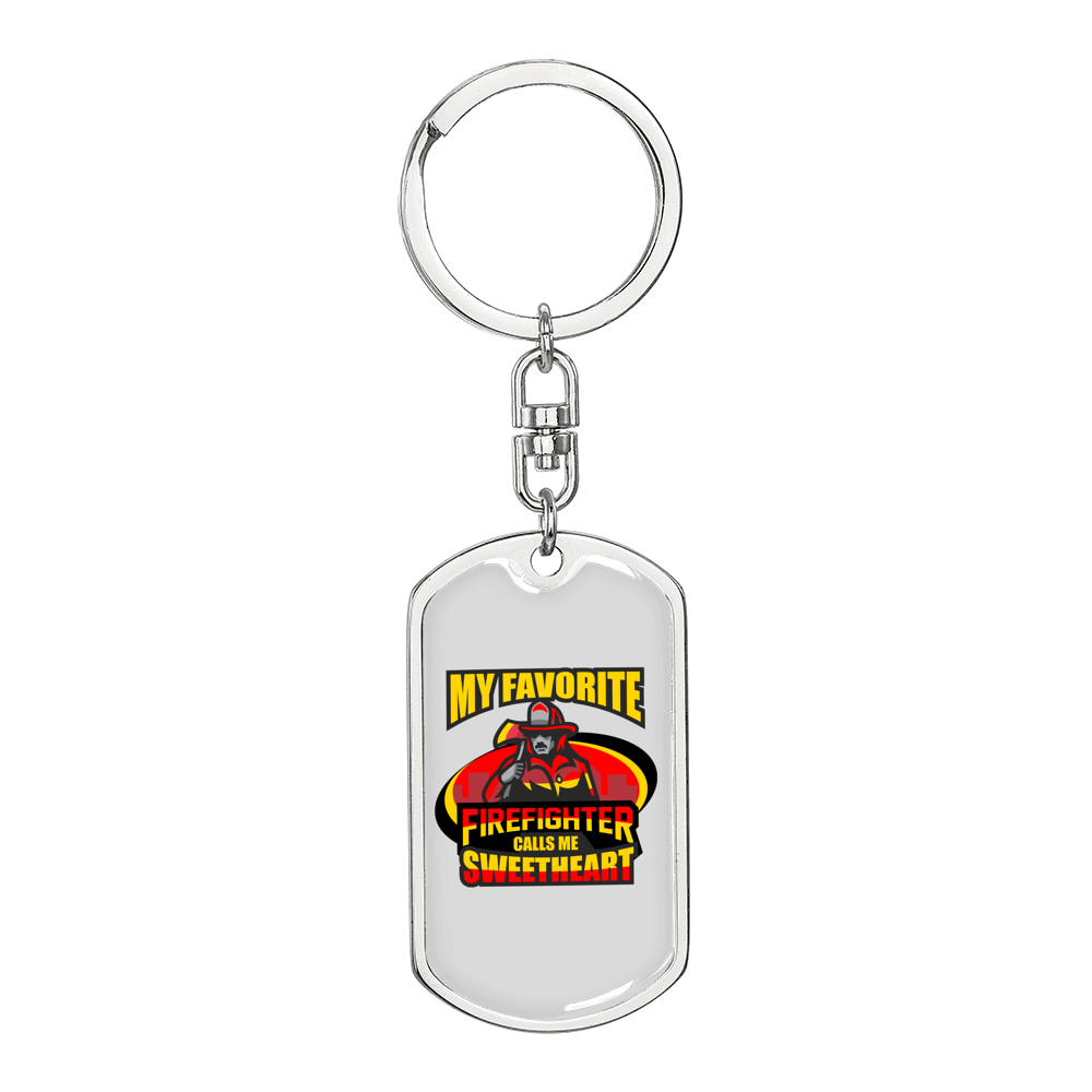 My Firefighter Sweetheart Keychain Stainless Steel or 18k Gold Dog Tag Keyring-Express Your Love Gifts