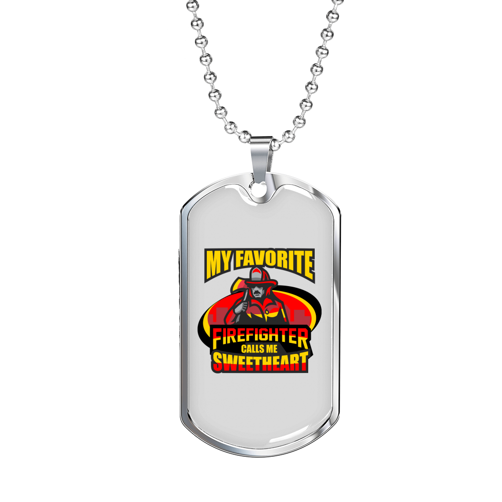My Firefighter Sweetheart Necklace Stainless Steel or 18k Gold Dog Tag 24" Chain-Express Your Love Gifts
