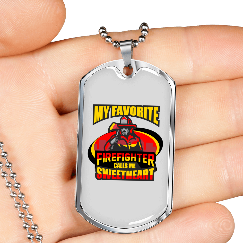 My Firefighter Sweetheart Necklace Stainless Steel or 18k Gold Dog Tag 24" Chain-Express Your Love Gifts