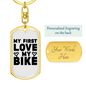 My First Love My Bike Biker Keychain Stainless Steel or 18k Gold Dog Tag Keyring-Express Your Love Gifts