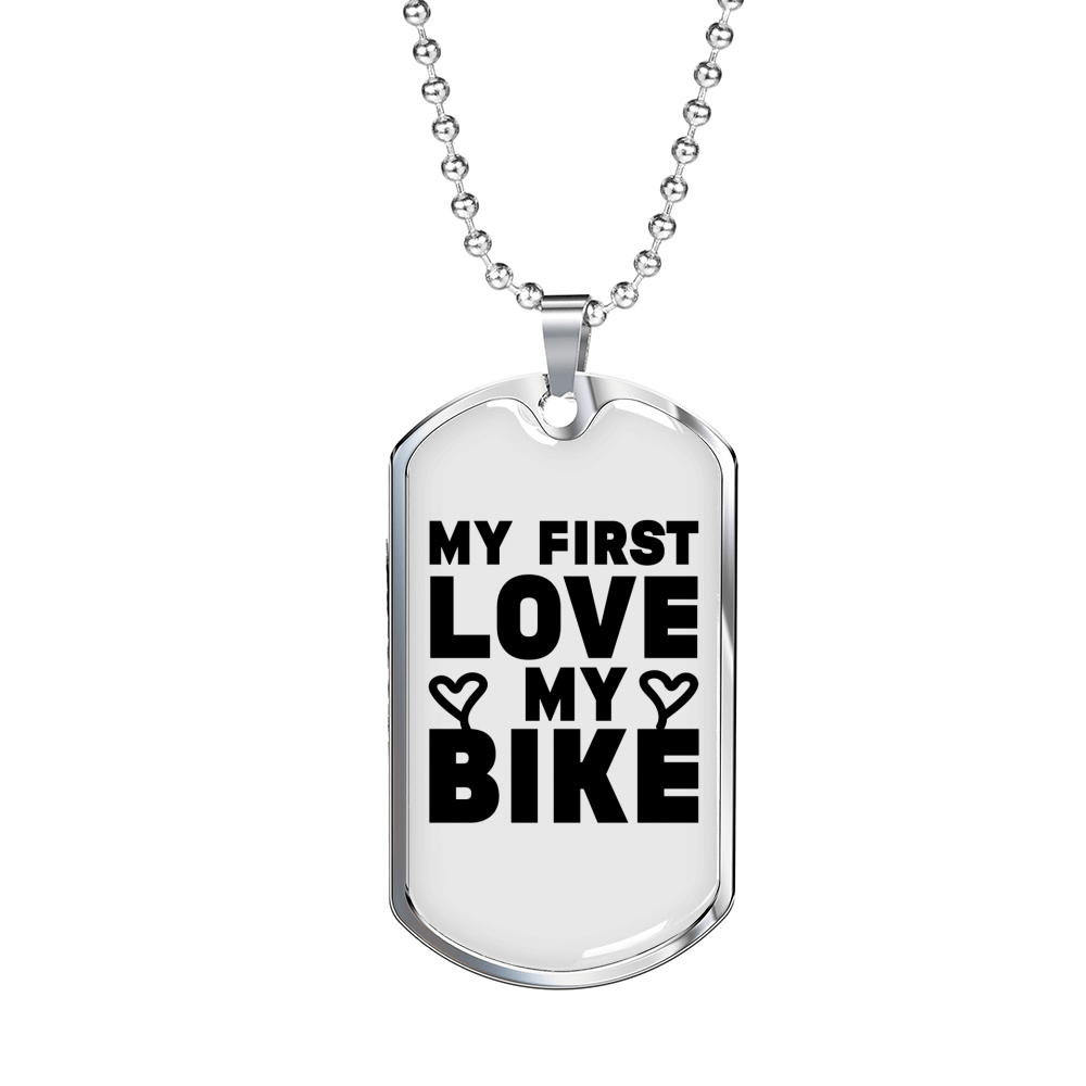 My First Love My Bike Biker Necklace Stainless Steel or 18k Gold Dog Tag 24"-Express Your Love Gifts