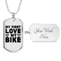 My First Love My Bike Biker Necklace Stainless Steel or 18k Gold Dog Tag 24"-Express Your Love Gifts