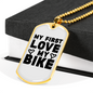 My First Love My Bike Biker Necklace Stainless Steel or 18k Gold Dog Tag 24"-Express Your Love Gifts