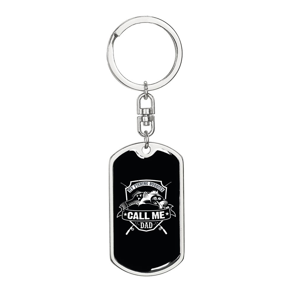 My Fishing Buddies Fishing Keychain Stainless Steel or 18k Gold Dog Tag Keyring-Express Your Love Gifts