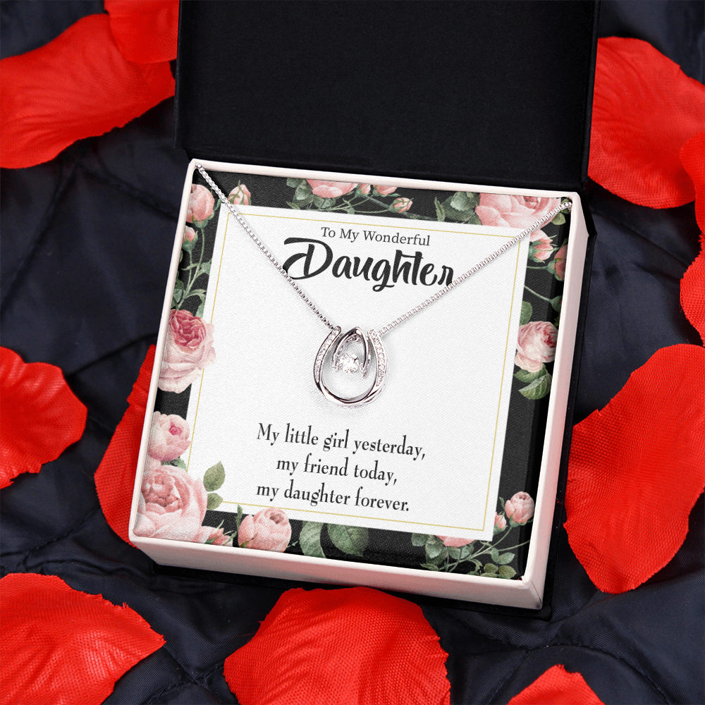 My Girl Friend and Daughter Lucky Horseshoe Necklace Message Card 14k w CZ Crystals-Express Your Love Gifts