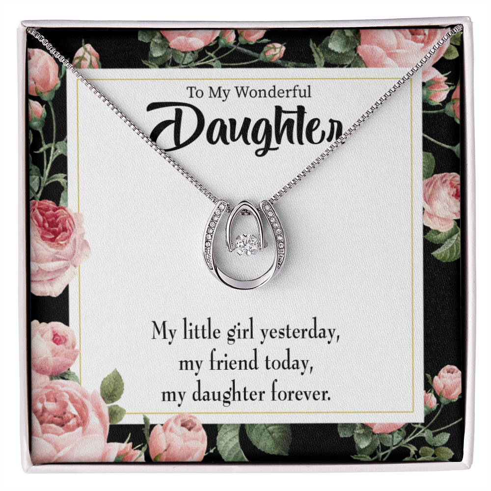 My Girl Friend and Daughter Lucky Horseshoe Necklace Message Card 14k w CZ Crystals-Express Your Love Gifts