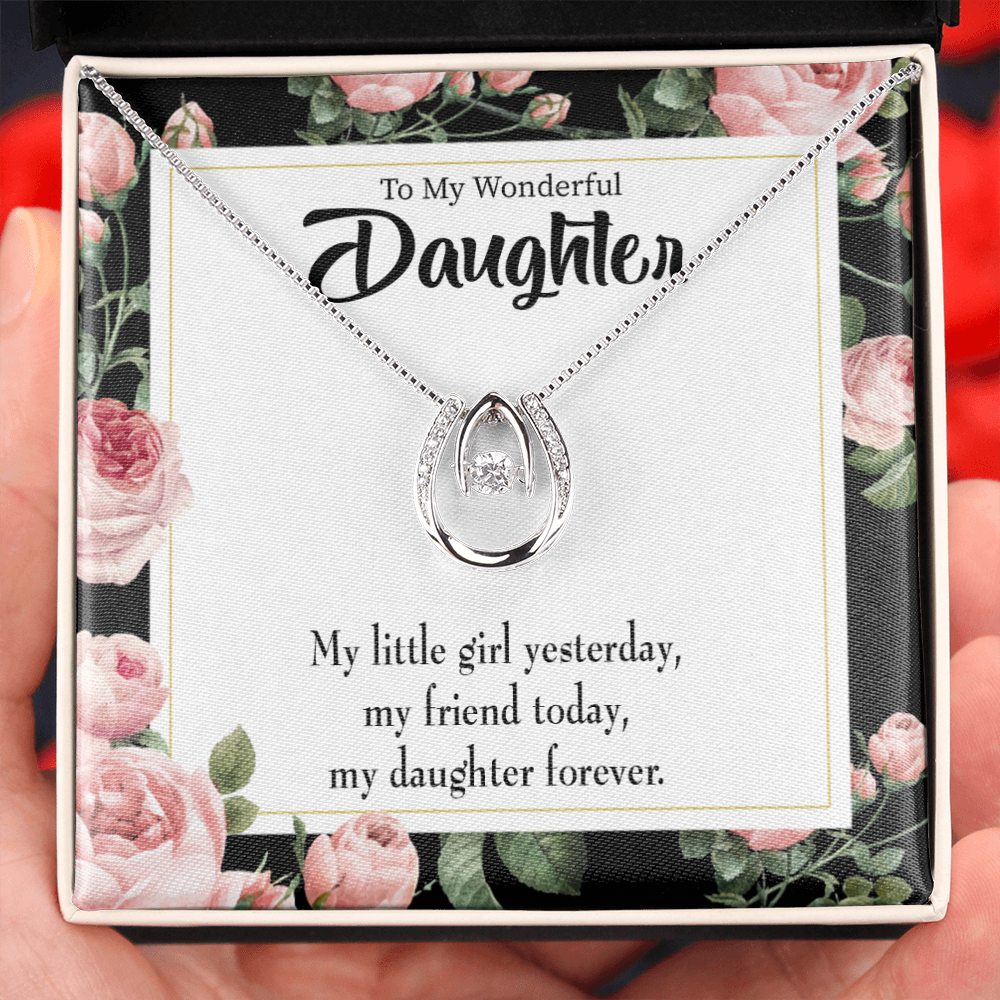 My Girl Friend and Daughter Lucky Horseshoe Necklace Message Card 14k w CZ Crystals-Express Your Love Gifts