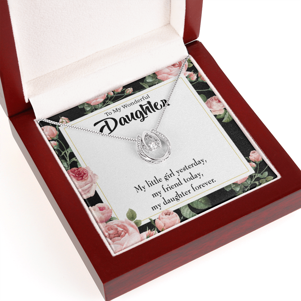 My Girl Friend and Daughter Lucky Horseshoe Necklace Message Card 14k w CZ Crystals-Express Your Love Gifts