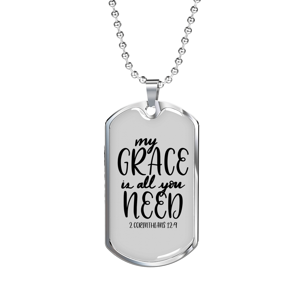 My Grace All You Need Christian Necklace Stainless Steel or 18k Gold Dog Tag 24" Chain-Express Your Love Gifts