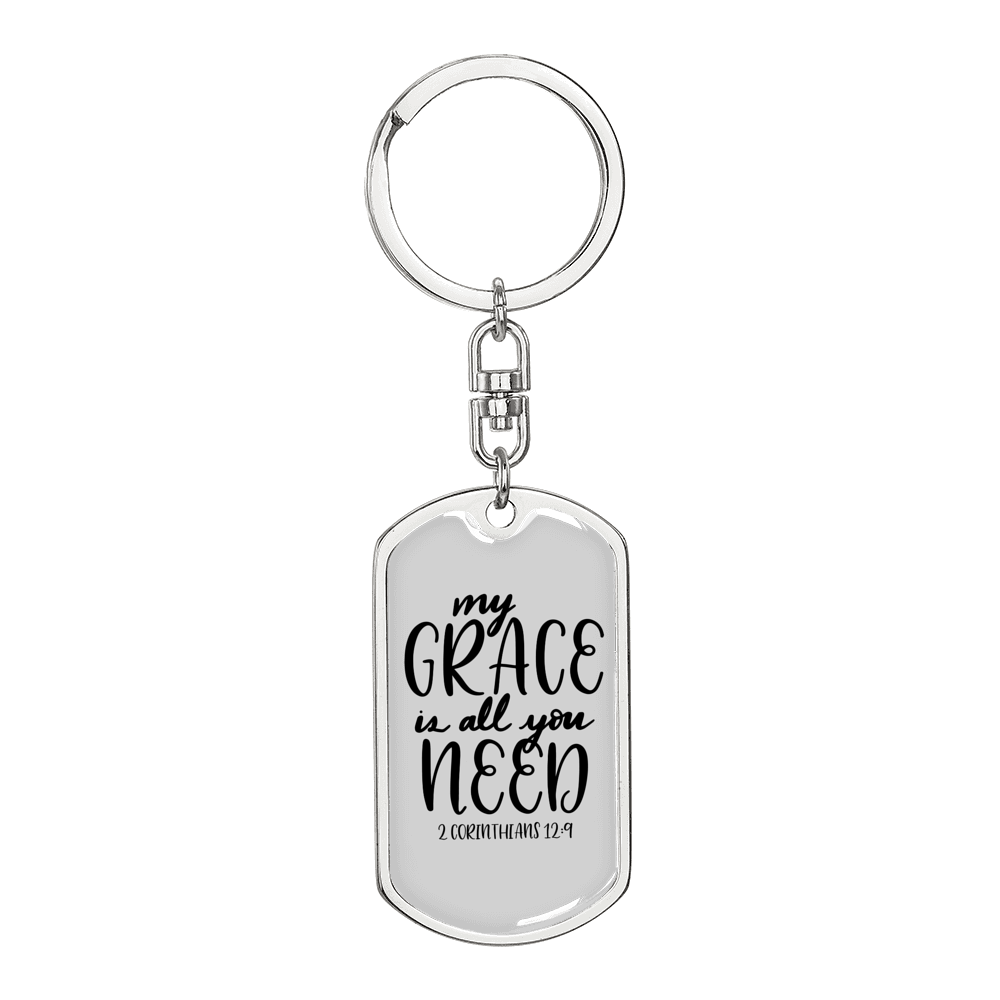 My Grace All You Need Through 2 Corintheans 12:9 Keychain Stainless Steel or 18k Gold Dog Tag Keyring-Express Your Love Gifts