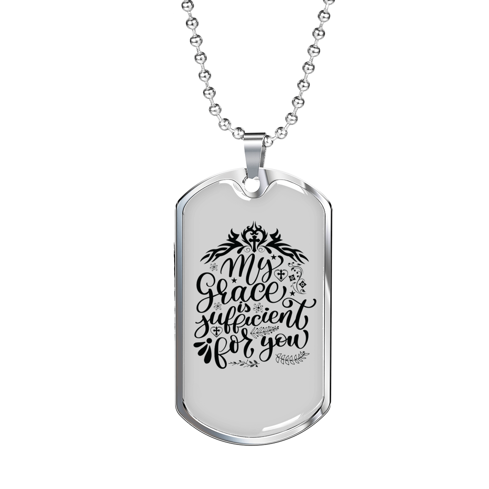 My Grace Is Sufficient Christian Necklace Stainless Steel or 18k Gold Dog Tag 24" Chain-Express Your Love Gifts