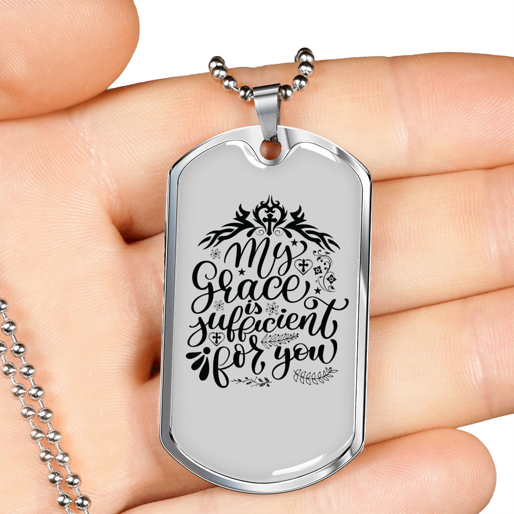 My Grace Is Sufficient Christian Necklace Stainless Steel or 18k Gold Dog Tag 24" Chain-Express Your Love Gifts