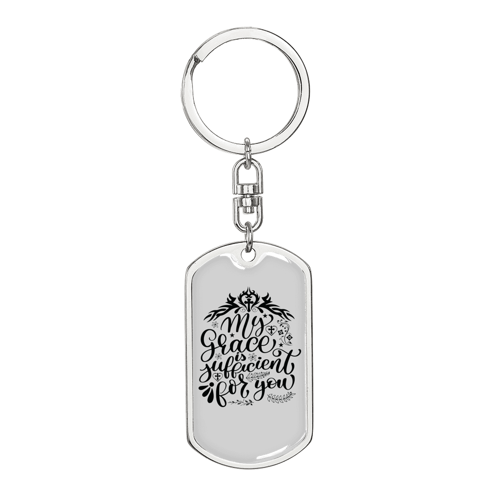 My Grace Is Sufficient Keychain Stainless Steel or 18k Gold Dog Tag Keyring-Express Your Love Gifts