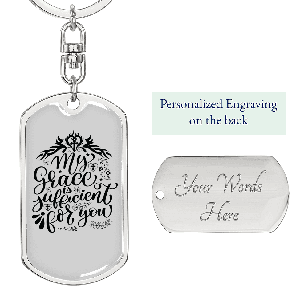 My Grace Is Sufficient Keychain Stainless Steel or 18k Gold Dog Tag Keyring-Express Your Love Gifts