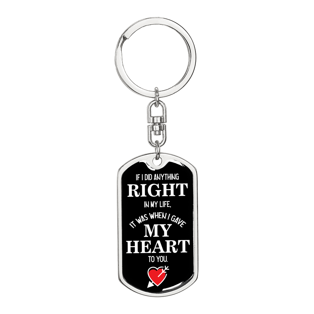 My Heart To You Keychain Stainless Steel or 18k Gold Dog Tag Keyring-Express Your Love Gifts