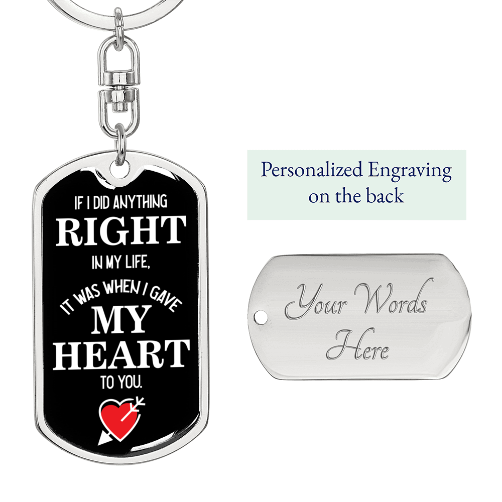 My Heart To You Keychain Stainless Steel or 18k Gold Dog Tag Keyring-Express Your Love Gifts