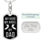 My Hero My Angel My Dad Dog Tag Pendant Keychain Stainless Steel or 18k Gold-Express Your Love Gifts