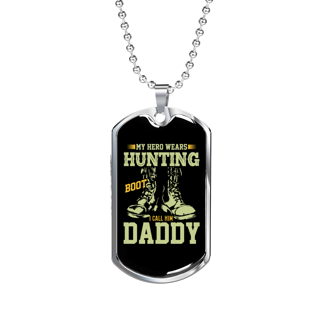 My Hero Wears Hunting Boots Necklace Stainless Steel or 18k Gold Dog Tag 24" Chain-Express Your Love Gifts