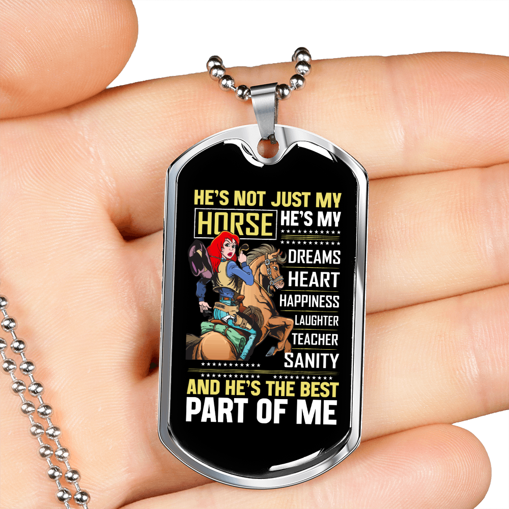 My Horse is the Best Part of Me Horse Necklace Stainless Steel or 18k Gold Dog Tag 24" Chain-Express Your Love Gifts