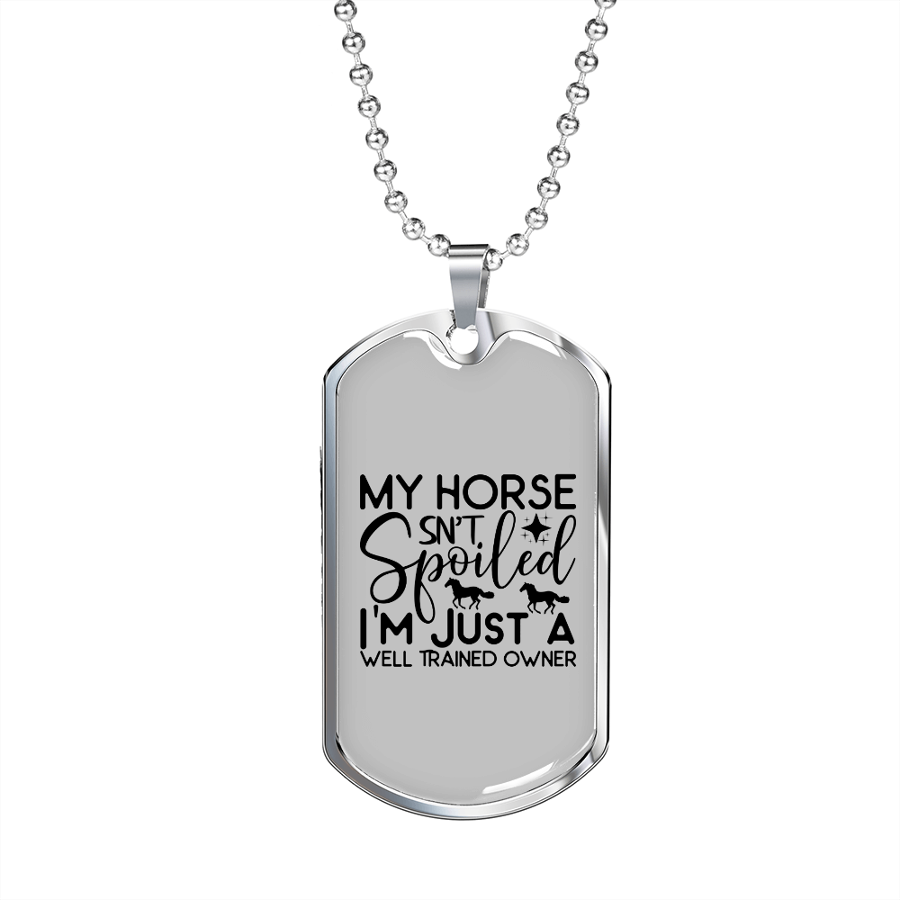 My Horse Isn't Spoiled Horse Necklace Stainless Steel or 18k Gold Dog Tag 24" Chain-Express Your Love Gifts