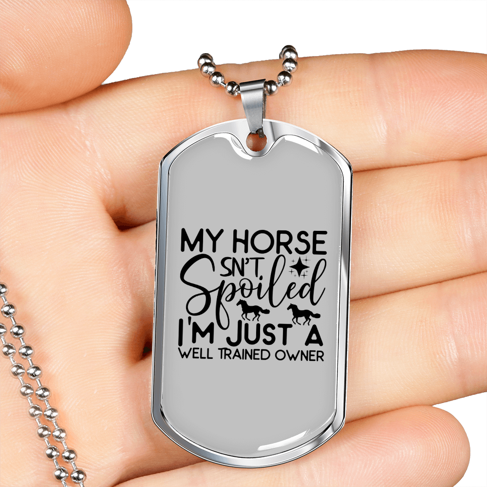My Horse Isn't Spoiled Horse Necklace Stainless Steel or 18k Gold Dog Tag 24" Chain-Express Your Love Gifts