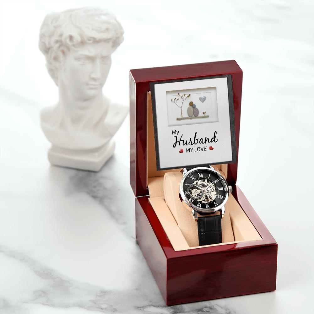 My Husband my Love Men's Openwork Watch With Mahogany Box-Express Your Love Gifts