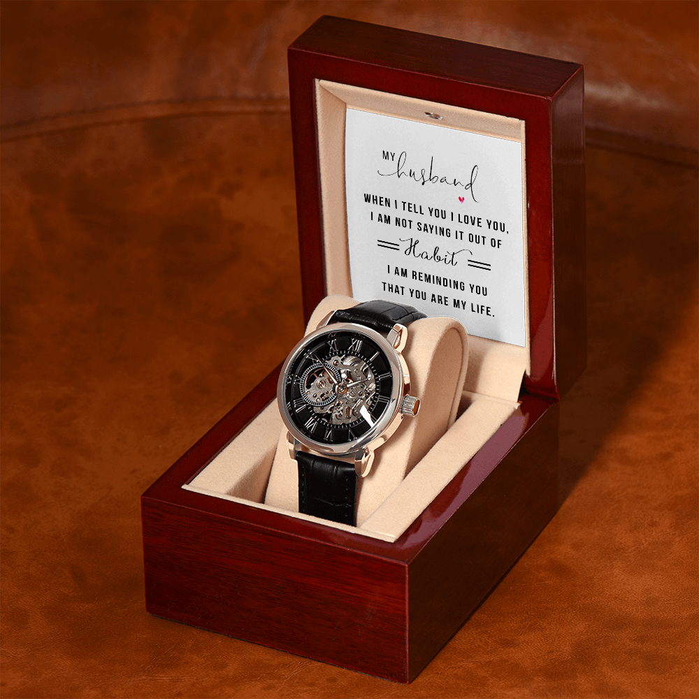 My Husband When I Tell You I Love You Men's Openwork Watch With Mahogany Box-Express Your Love Gifts
