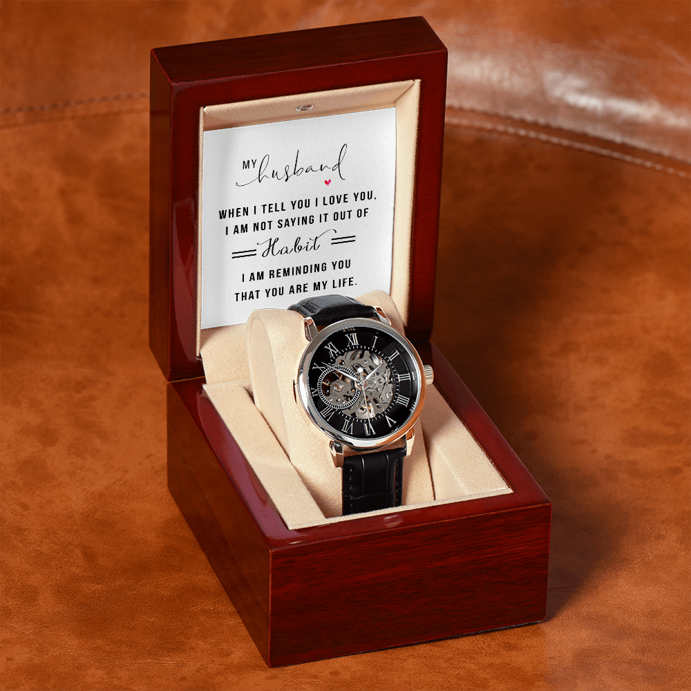 My Husband When I Tell You I Love You Men's Openwork Watch With Mahogany Box-Express Your Love Gifts