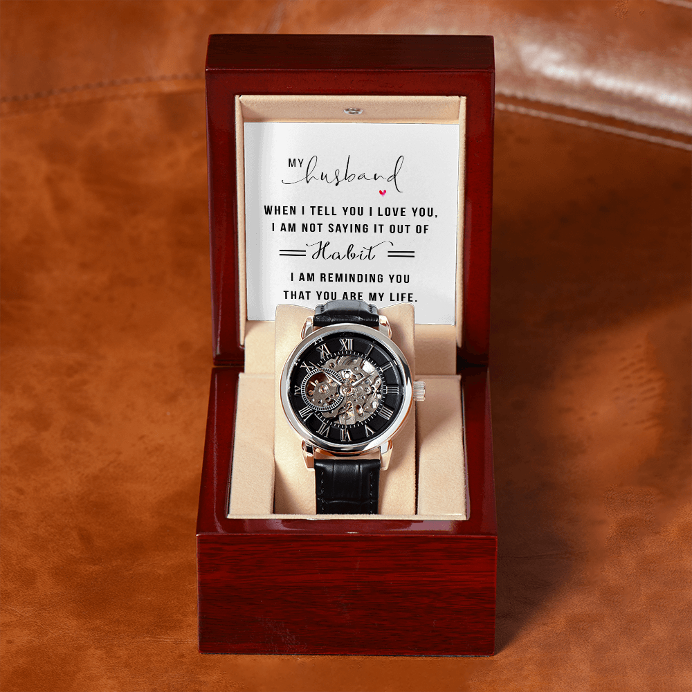 My Husband When I Tell You I Love You Men's Openwork Watch With Mahogany Box-Express Your Love Gifts