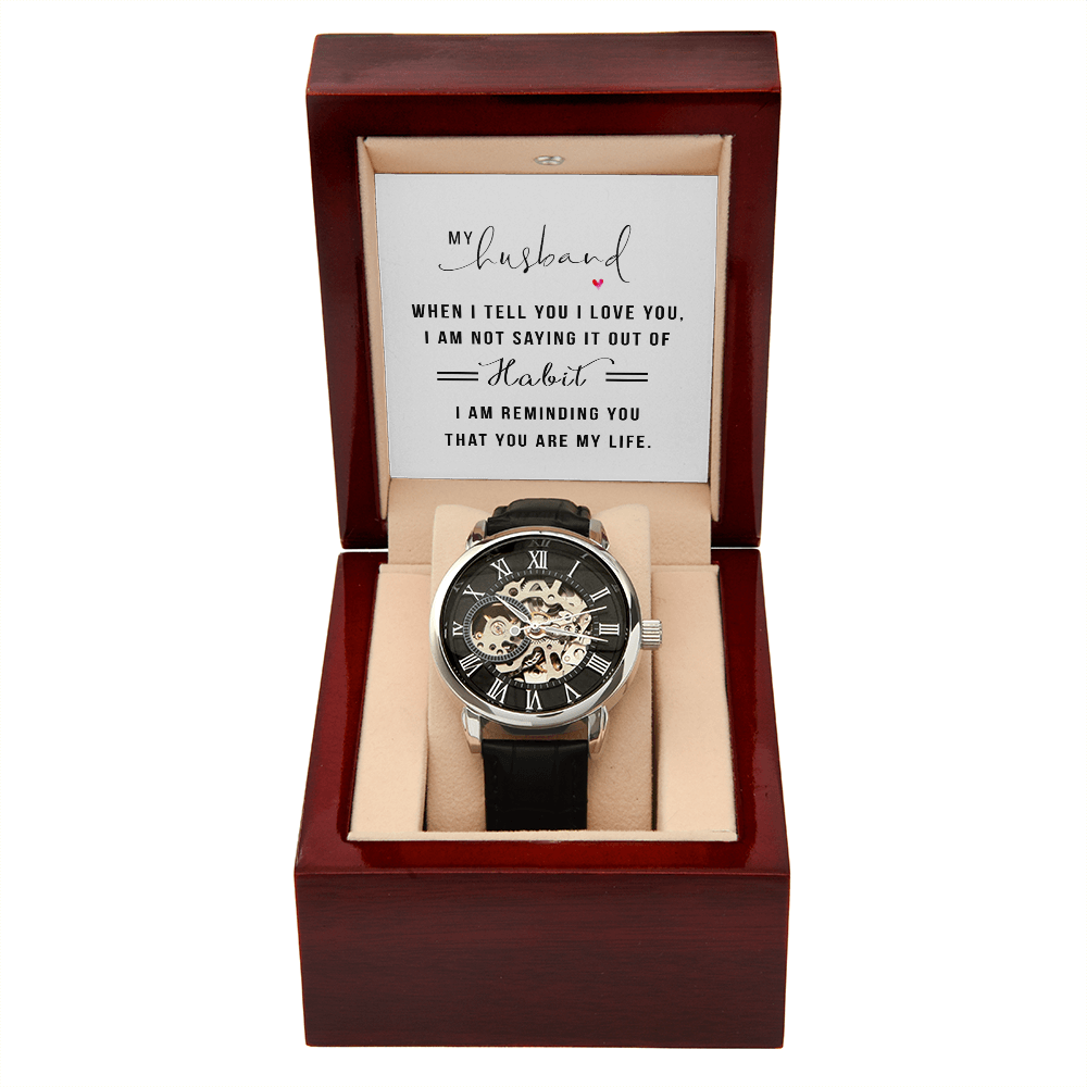 My Husband When I Tell You I Love You Men's Openwork Watch With Mahogany Box-Express Your Love Gifts