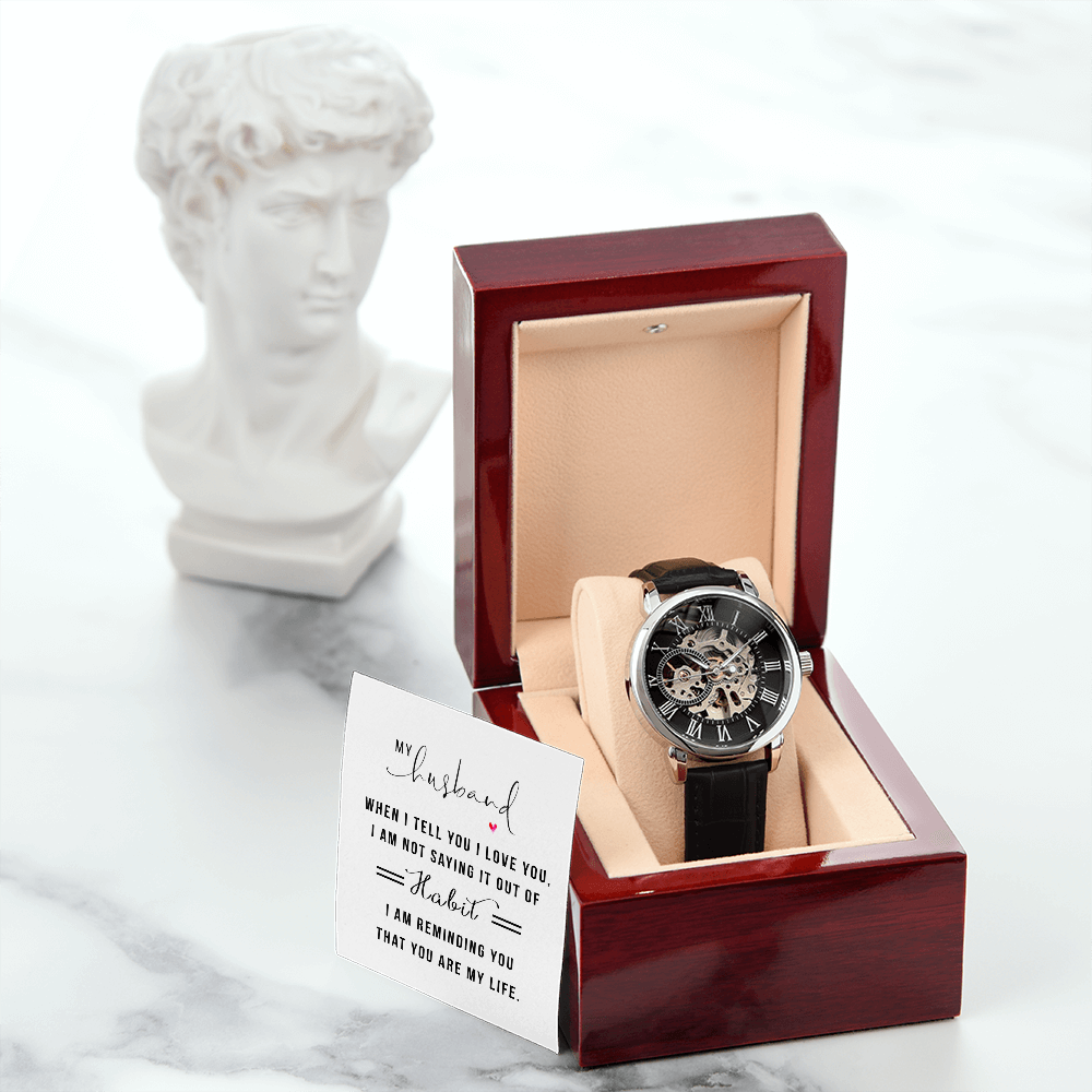 My Husband When I Tell You I Love You Men's Openwork Watch With Mahogany Box-Express Your Love Gifts