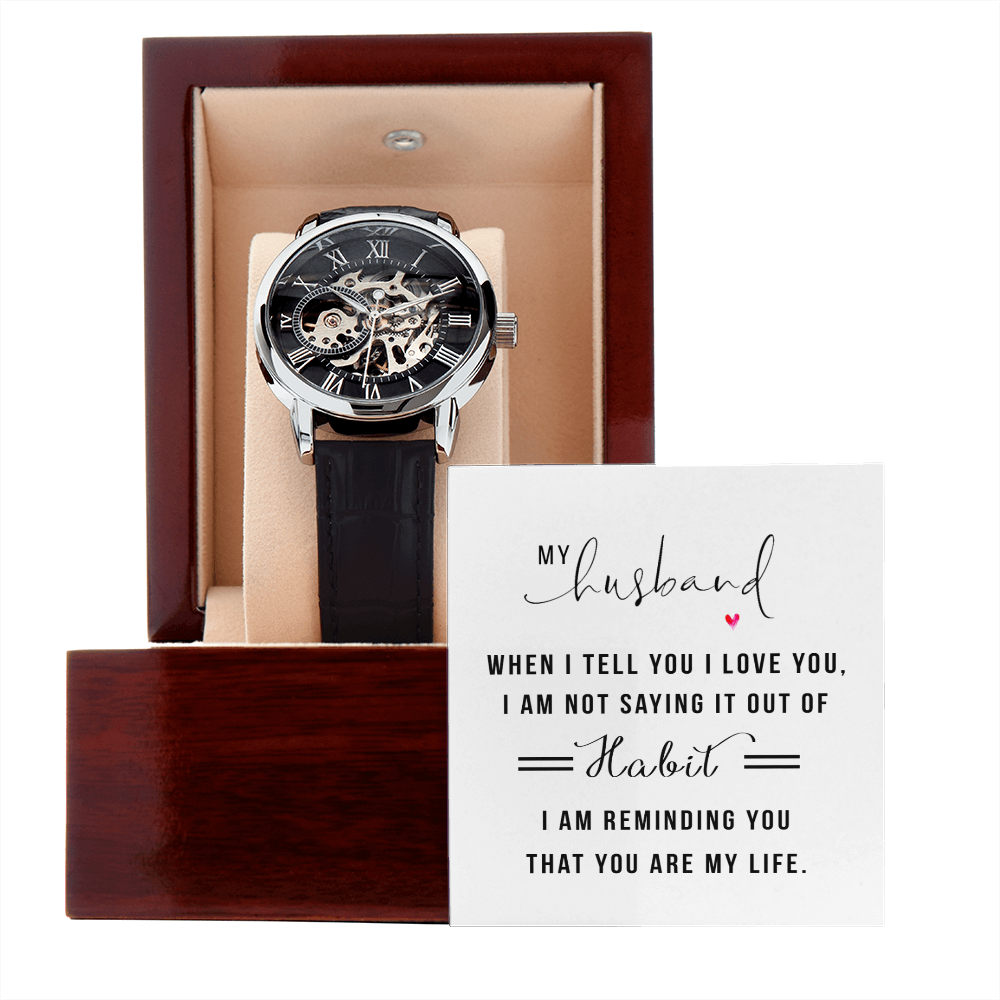 My Husband When I Tell You I Love You Men's Openwork Watch With Mahogany Box-Express Your Love Gifts