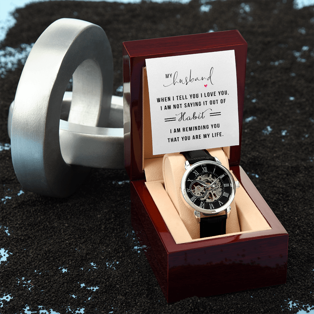 My Husband When I Tell You I Love You Men's Openwork Watch With Mahogany Box-Express Your Love Gifts