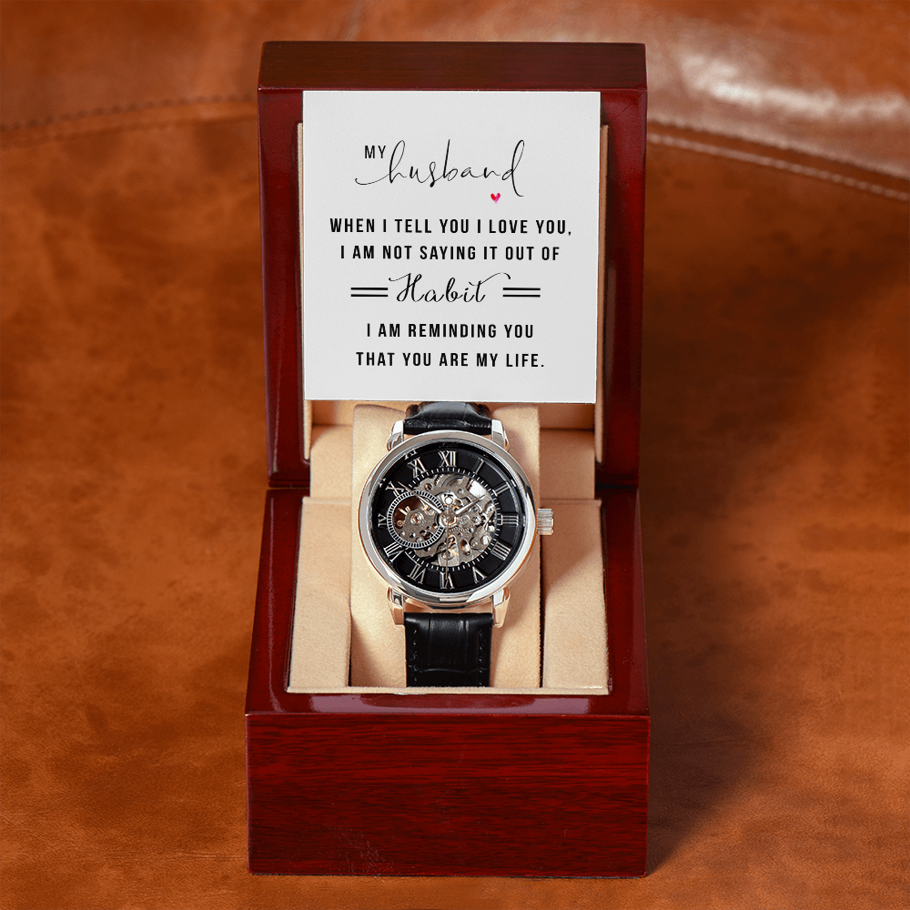 My Husband When I Tell You I Love You Men's Openwork Watch With Mahogany Box-Express Your Love Gifts