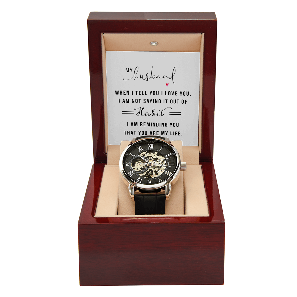 My Husband When I Tell You I Love You Men's Openwork Watch With Mahogany Box-Express Your Love Gifts