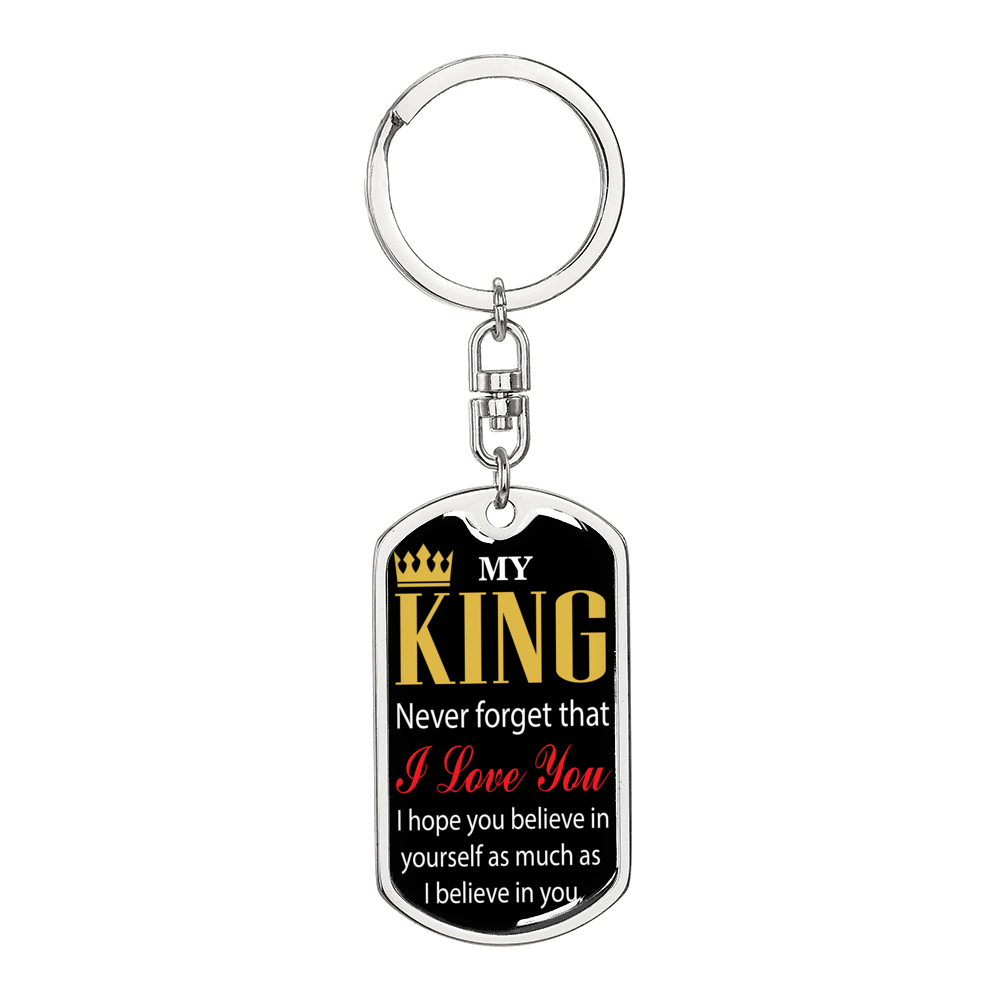 My King Keychain Stainless Steel or 18k Gold Dog Tag Keyring-Express Your Love Gifts