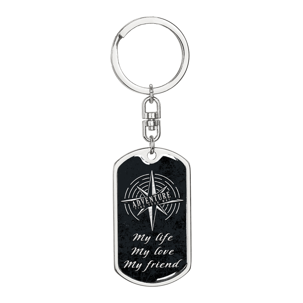 My Life Adventure Keychain Stainless Steel or 18k Gold Dog Tag Keyring-Express Your Love Gifts