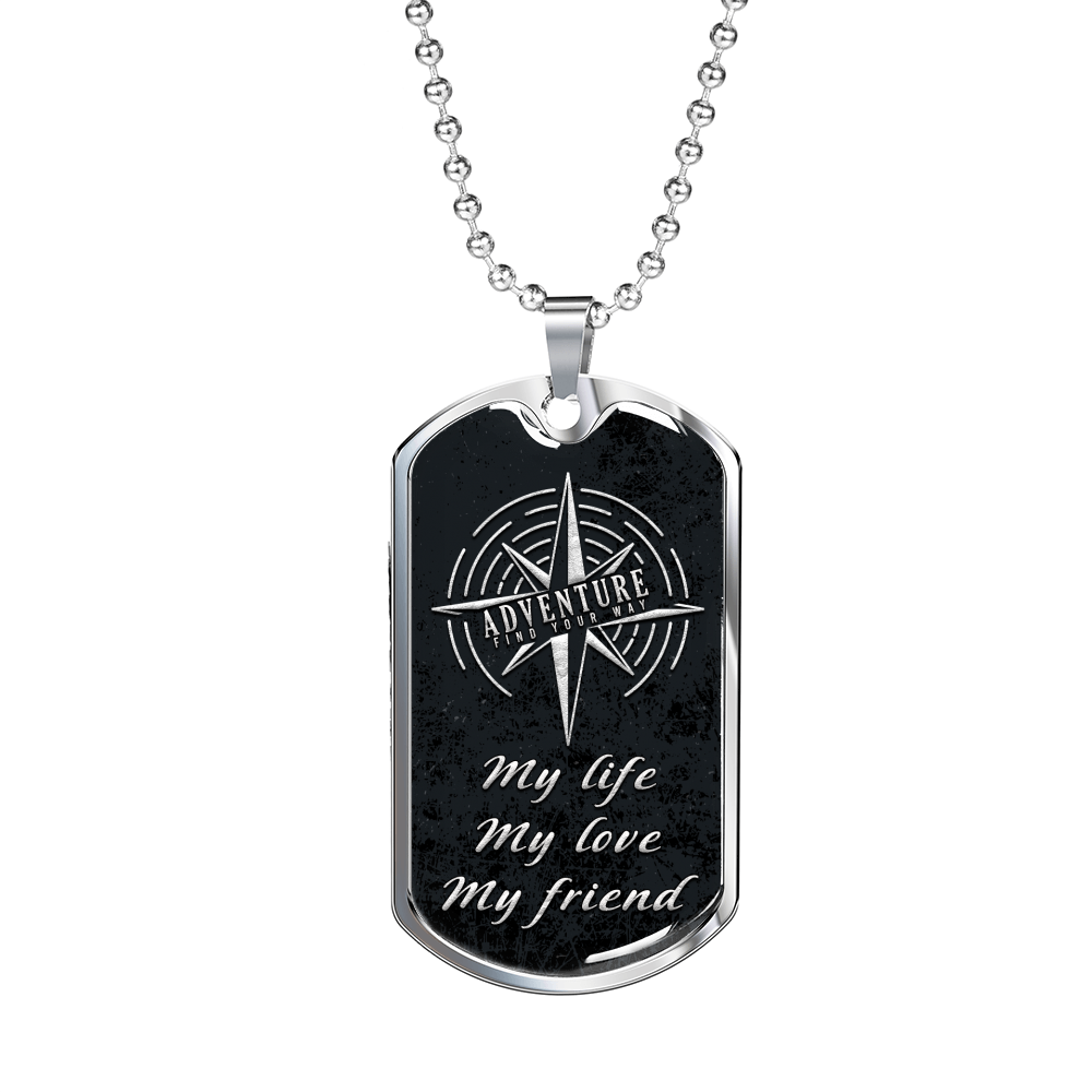 My Life Adventure Necklace Stainless Steel or 18k Gold Dog Tag 24" Chain-Express Your Love Gifts