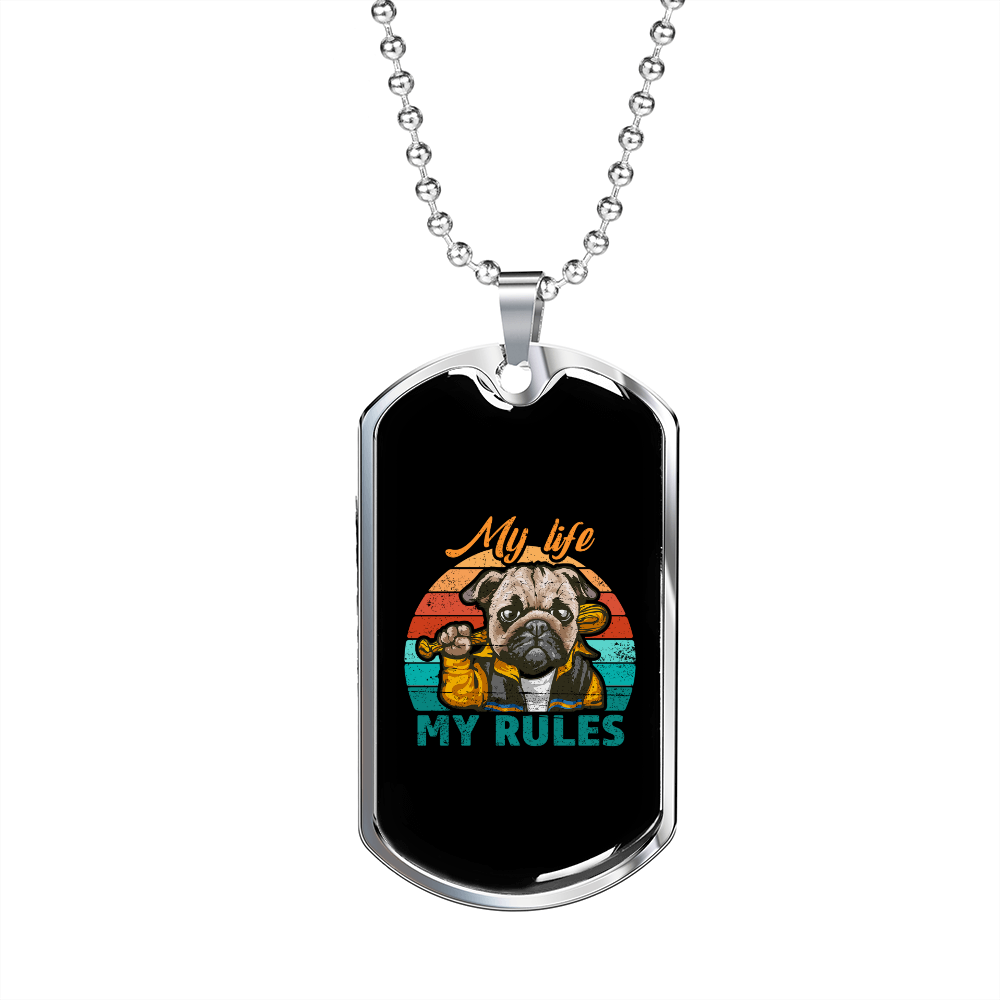 My Life My Rules Necklace Stainless Steel or 18k Gold Dog Tag 24" Chain-Express Your Love Gifts